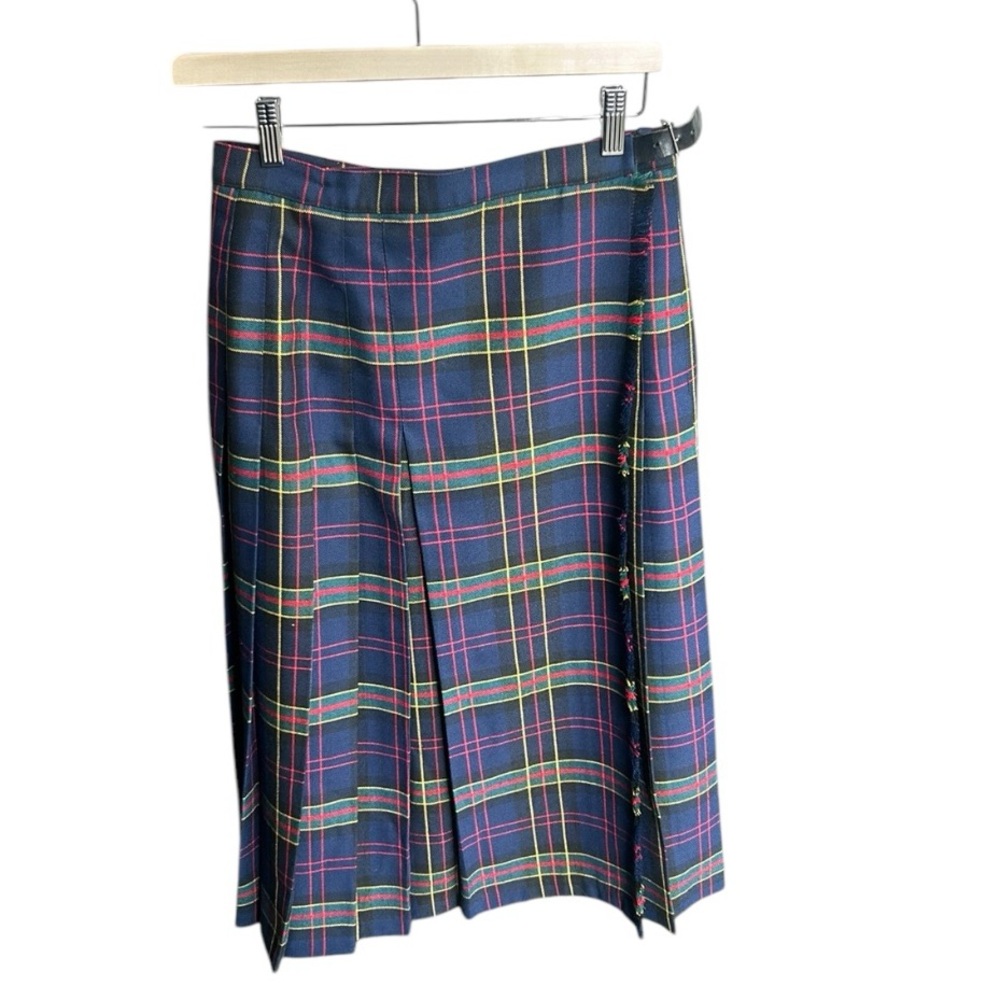 Vintage Tartan Plaid Pleated Midi Skirt Dark Academia Preppy Made in Canada